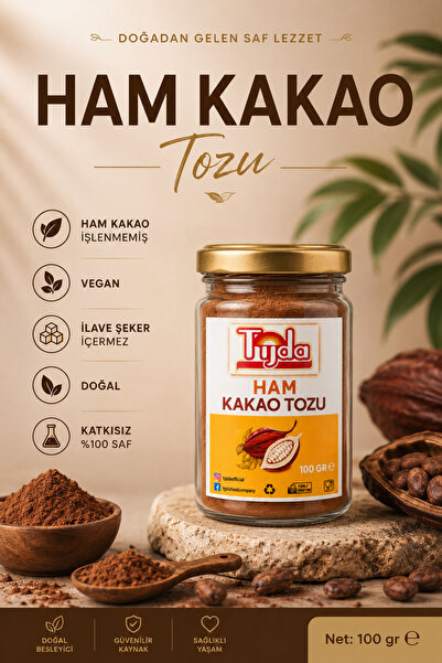 TİJDA Organik Ham Kakao Tozu Glutensiz,vegan 100 Gr.