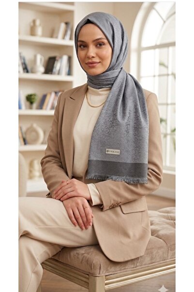 Yagmurbulutscarf Orkide monogram Gümüş Gri Şal