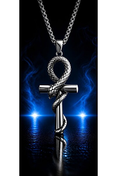 voyageaccessory Paslanmaz Çelik Gotik Tasarım Haç + Simya (Yılan) birleşimi A...