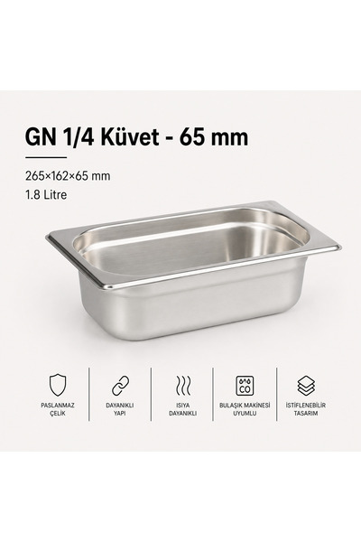 Natsan Paslanmaz Çelik Gastronom/gastronorm Küvet Gn 1/4-65 (26,5 X 16,2 X 6,...