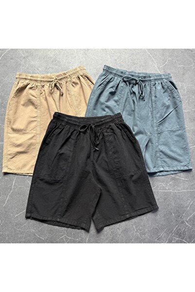 brozzi men 3'lü Paket Ham Keten Şort