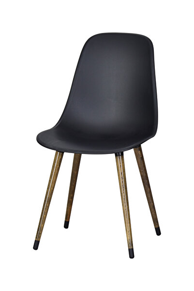 VİLİNZE Eames Kestane Ahşap Ayak Plastik Siyah Sandalye