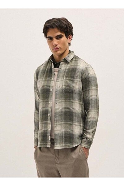 The Bear House Men's Olive Checked Slim Fit Casual Shirt for Every Occasion