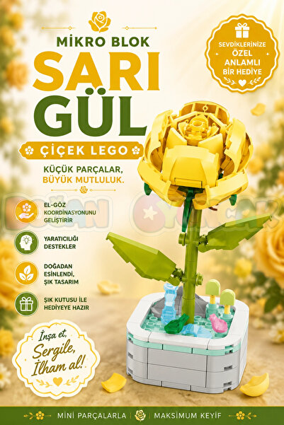 Doğan Oyuncak Dünyası Mikro Blok Sarı Gül Çiçek Lego - Lego Setleri Mini Lego...