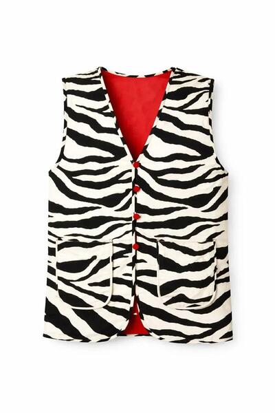 MİİN ZEBRA DESENLİ ÇİFT TARAFLI KAPİTONE YELEK