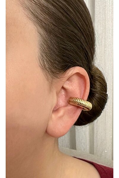 Xuping Kalın Tırtıklı Salyangoz Sıkıştırmalı Kararmaz Piercing - Deldirme Gerektirmeyen Tasarım Ear Cuff