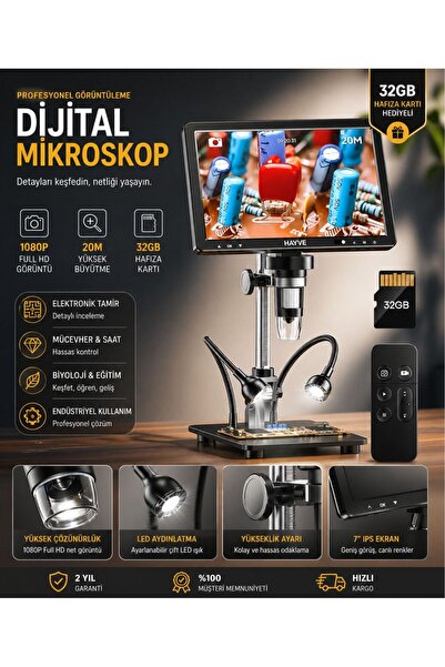 SHIPMENT 10.1 inç DM12 HDMI Dijital Mikroskop 2000X Zoom 8 LED 20MP TV Bilgis...