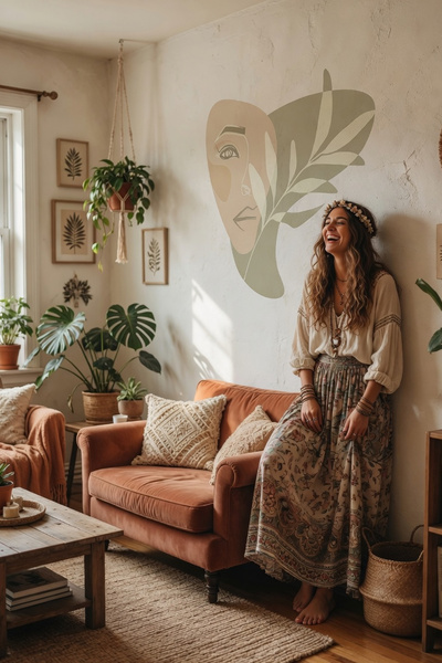 Kt Grup Boho Soyut Kadın Salon Ve Oturum Odası Modern Duvar Sticker