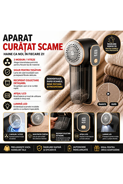 SMARTECH Îndepărtător electric de scame, baterie de 1800 mAh, USB-C, negru