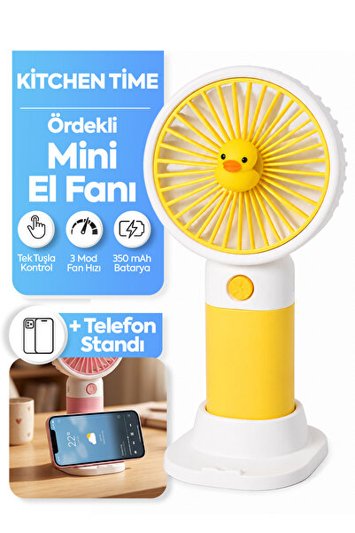 Kitchen Time Ördek Figürlü Tasarım 3 Kademeli Sessiz Mini El Masa Fan Vantila...