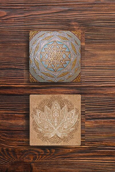 Begoloni Stone Decor Taş Bardak Altlığı Lotus, Yaşam Çiçeği Baskılı 2'li Set ...