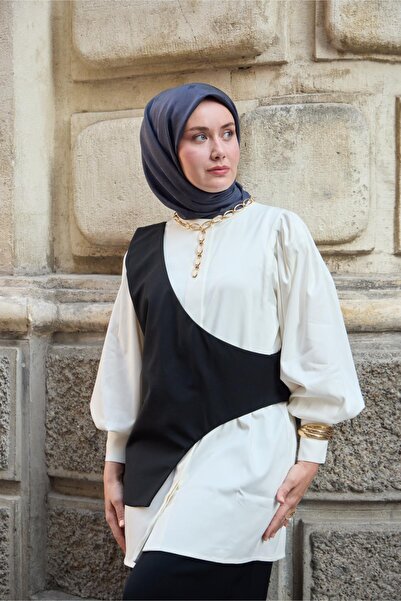 Silk Home Monogram Pamuk İpek Eşarp Lacivert-Beyaz Desenli Tok Duruşlu 90X90
