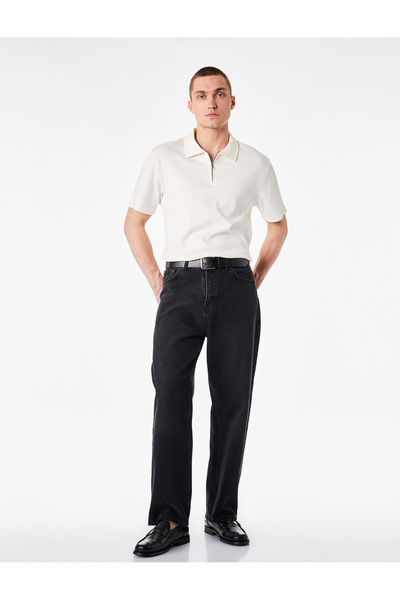 Koton Cotton Regular Fit Short Sleeve Half Zip T-Shirt