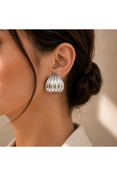 Selay Accessory أقراط نصف قمرية منقوشة - أقراط نسائية أنيقة باللون الفضي