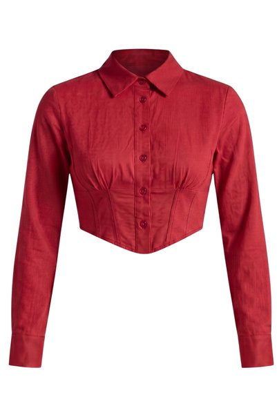 Asfaha Fashion Women's Shirt Collar Buttoned Crop Shirt