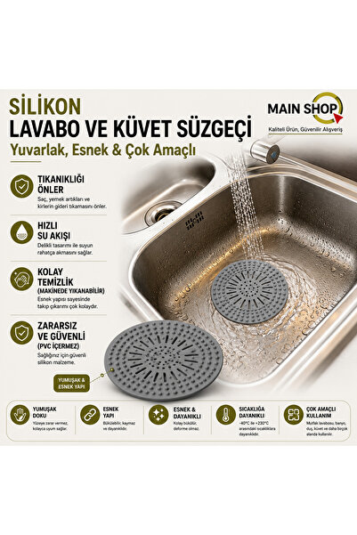 MAİN SHOP Yuvarlak Silikon Süzgeç 12 Cm Lavabo Ve Küvet Süzgeci, Lavabo Tıkac...