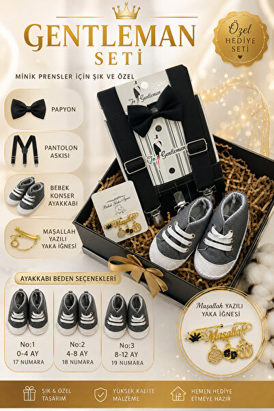 Kereminko Bebek Baby Boy Black Gentleman Gift Set – Suspender Pants with Bow ...