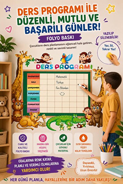 Tatlı Süprizler DERS PROGRAM TABLOSU 90X60 KALEM HEDİYELİ YÜKSEK KALİTE FOLYO...