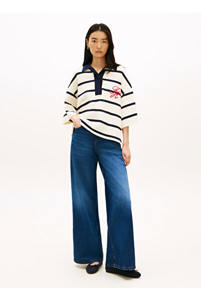 Tommy Hilfiger Bej - Lacivert Kadın Kazak CO FULL NEEDLE RLX POLO SWT