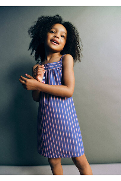 MANGO Baby Sırtı cut-out detaylı çizgili elbise