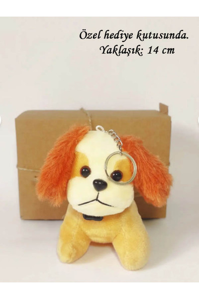 Orange Plush Toy Leash Dog Keychain with Kraft Box -14 Cm -Bag Ornament - Birthday