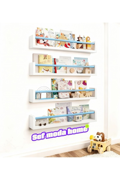 Sef moda 60 cm 4’lü mdf’lam montessori raf&kitaplık mavi çıta
