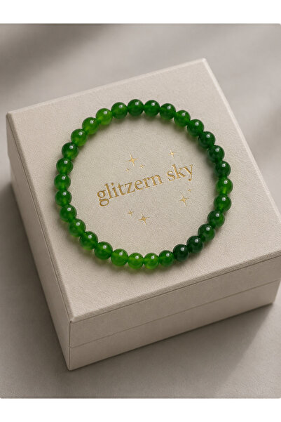 nss sky rock Natural Green Agate Stone 6 mm Balance and Energy Bracelet 16-17 cm