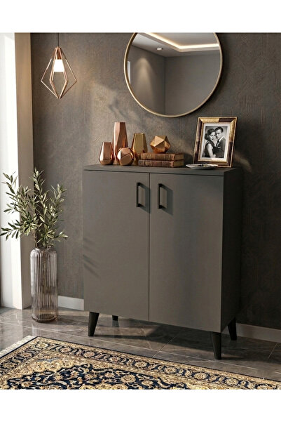 byzellahome Ayakkabılık Dolabı - %100 MDF 2 Kapaklı - Antrasit Renk