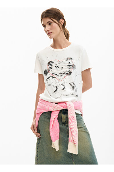 Desigual Beyaz Kadın Hayvan Desenli T-Shirt 26SWTK42