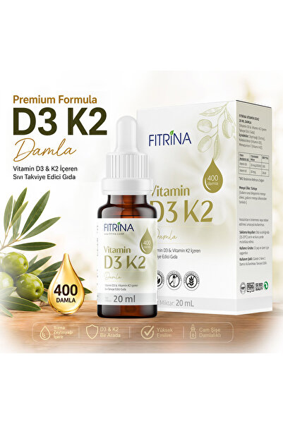 FITRİNA Vitamin D3K2 Damla 20 ml Cam Şişe Damlalıklı Takviye Edici Gıda