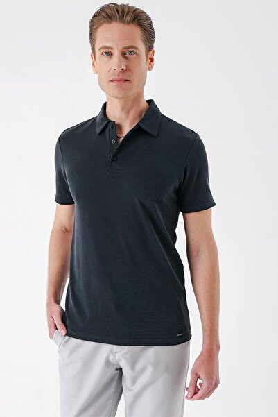 Efor Slim Fit Düğmeli Pamuklu Siyah Polo Yaka Tişört Ts 879