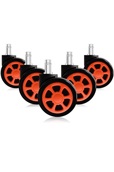 TIANSHU Set of 5 wheels for office chair, polyurethane/metal, black/orange, 6...