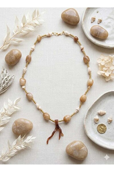 Butik Brown Large Glass Beads Interspersed with Sea Shell Themed Women's Neck...