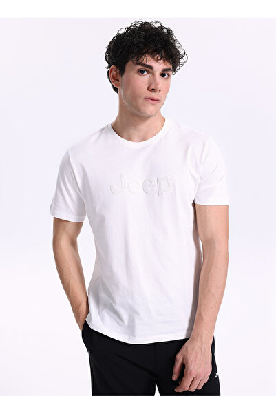 JEEP Kırık Beyaz Erkek Relaxed Baskılı T-Shirt J6SM-TST7675