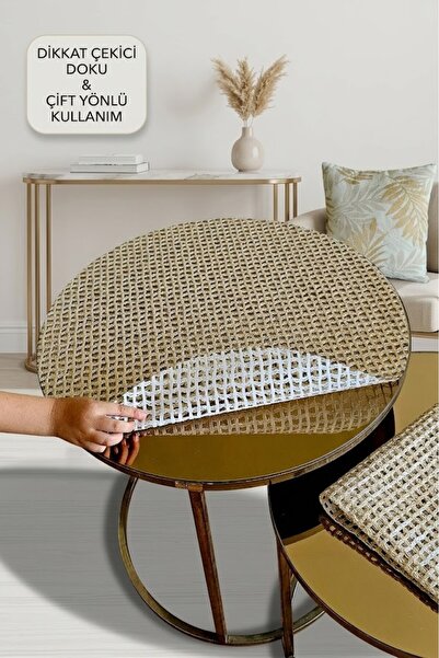 Rona Home Round Wicker Coffee Table Cover Pvc Lace Patterned Gold Luxury Dowr...
