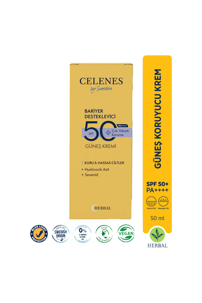Celenes by Sweden Herbal Güneş Kremi Kuru Ve Hassas Ciltler 50+ Spf 50 Ml-
