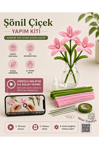 Minii Tuhafiye Şönil 3’lü Zambak Yapım Kiti | Kendin Yap El Yapımı Dekoratif ...