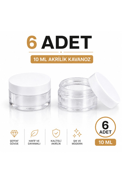 makrobay 6 Adet 10 ml Mika Akrilik Kavanoz – Beyaz Kapaklı Kristal Şeffaf Boş...