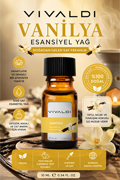 Vivaldi Home Vanilya Esansiyel Yağ 10 ml Doğal Uçucu Yağ, Aromaterapi & Buhur...