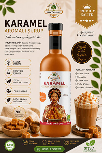 HUDOT Premium Karamel Şurubu 700 ml – Stevia Tatlandırıcılı, Düşük Kalori, Şurup