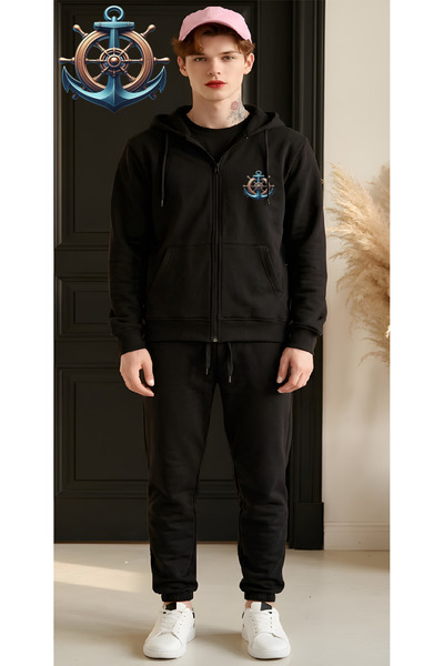 HOFFNUNG Set de trening unisex cu fermoar complet ANCHOR AND COMPASS cu glugă...