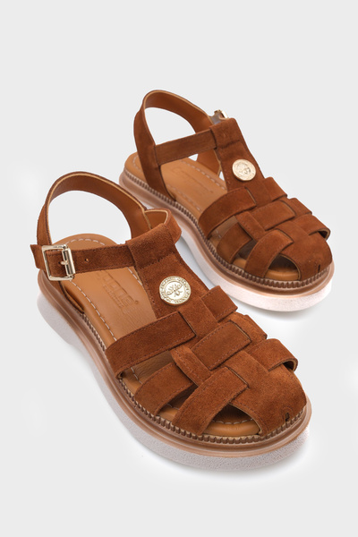 Capone Outfitters Juliane Hakiki Süet Gladyatör Dolgu Topuk Kadın Sandalet