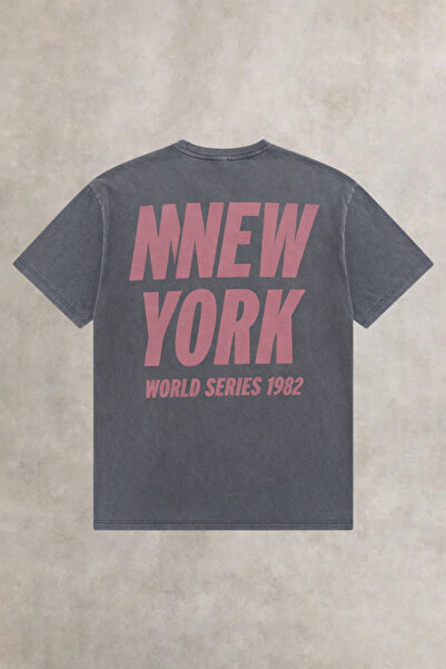 Overdrive Tricou vintage oversize unisex negru decolorat New York 1982