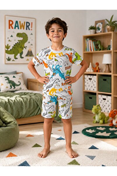 Fil Kids Σετ καλοκαιρινής πιτζάμες για αγόρια 100% βαμβακερό γκρι χρώμα Dinos...
