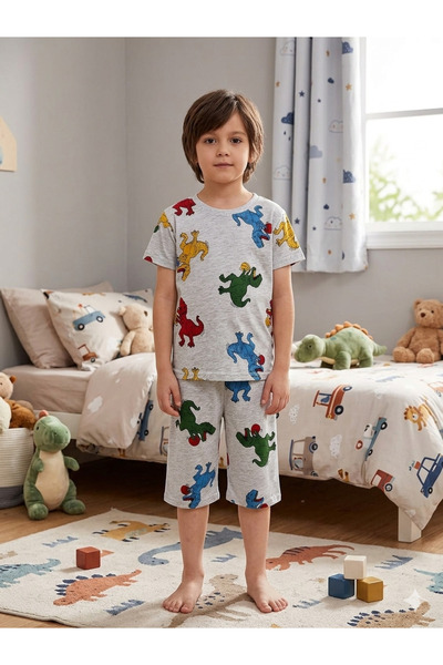 Fil Kids Costum de pijama de vară pentru băiat, din bumbac, gri, cu model de ...