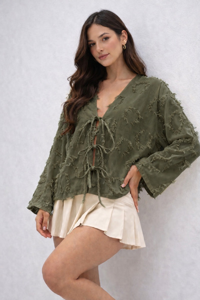 Gülce moda Kadın Önden Bağlamalı Püsküllü Tunik