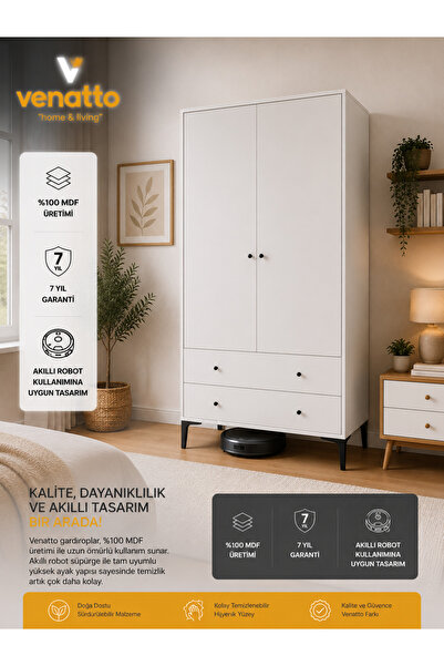 VENATTO Focus 2 Kapılı Dolap/gardırop Beyaz (%100MDF)