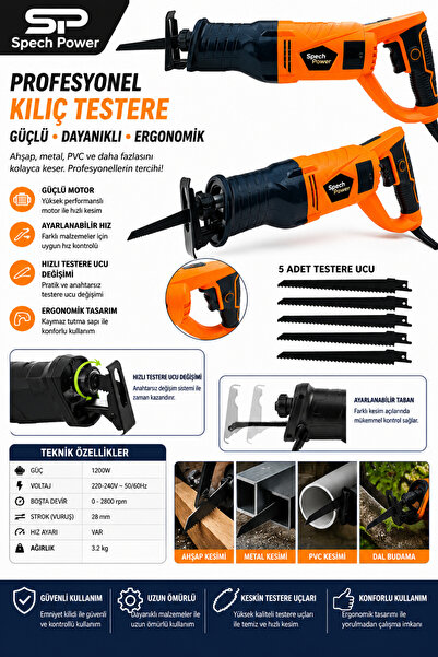 Spech Power 9000 Watt Titan Motor 180 Derece Dönen  Devir Ayarlı Tilki Kuyruğ...