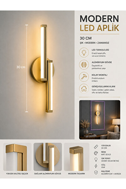 VOLTMARKET 2 ADET Pilli Modern LED Duvar Apliği 30cm - Eskitme Renkli | GÜN I...