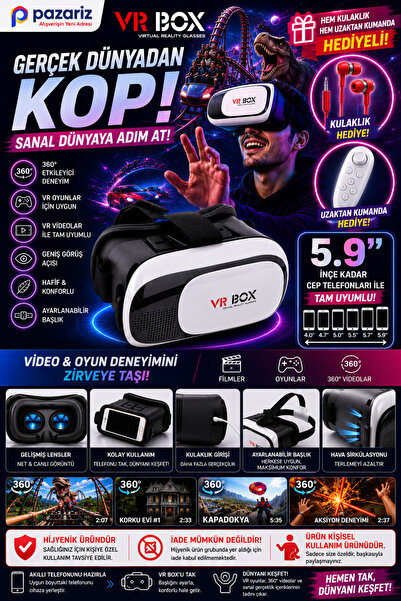 VR BOX Xx-33 Vrbox 3d 2 Sanal Gerçeklik Gözlüğü Kumanda Hediye